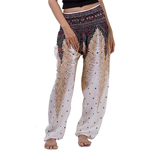 PRINCESS OF ASIA Vegan & Fair - Orientalische Aladinhose Haremshose Bauchtanzhose Pumphose Hippie Thai Hose (as3, Alpha, one_Size, Regular, Regular, Phoenix Weiß) von PRINCESS OF ASIA