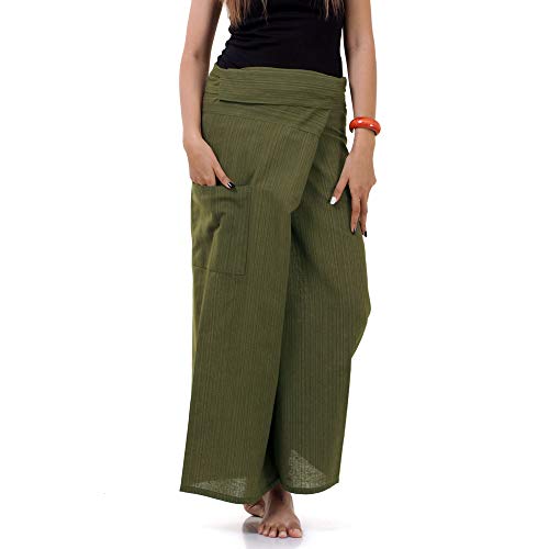 PRINCESS OF ASIA Vegan & Fair - Thai Fisherman Pants Wickelhose Fischerhose Yoga Chiller Hose mit Nadelstreifen (Einheitsgröße, Grün) von PRINCESS OF ASIA