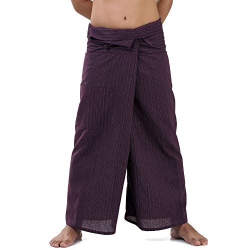 PRINCESS OF ASIA Vegan & Fair - Thai Fisherman Pants Wickelhose Fischerhose Yoga Chiller Hose mit Nadelstreifen (Einheitsgröße, Lila) von PRINCESS OF ASIA