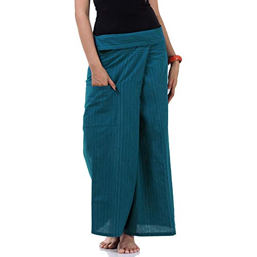 PRINCESS OF ASIA Vegan & Fair - Thai Fisherman Pants Wickelhose Fischerhose Yoga Chiller Hose mit Nadelstreifen (Einheitsgröße, Türkis) von PRINCESS OF ASIA