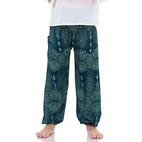 Vegan & Fair - Orientalische Kinder Aladinhose Haremshose Spirit of Mandala für Jungen & Mädchen (Medium, Türkis Mandala) von PRINCESS OF ASIA