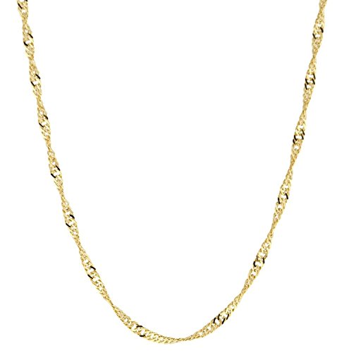 PRINS JEWELS 14 Karat / 585 Gold Singapur Kette Licht Zweiseitig Diamantiert Unisex Länge Wählbar. (44) von PRINS JEWELS