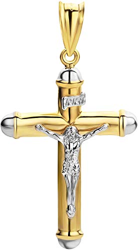 14 Karat 585 Bicolor Gold Gelbgold Weißgold Kreuz Anhänger Mit Jesus 57 x 32 mm von PRINS JEWELS