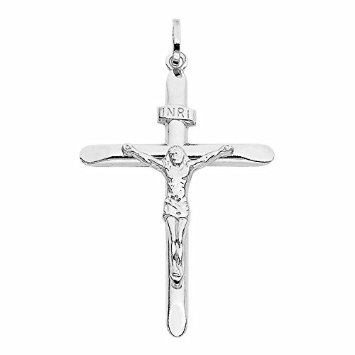 14 Karat 585 Gold Anhänger Kreuz Mit Jesus Weißgold Unisex (29 Millimeter) von PRINS JEWELS