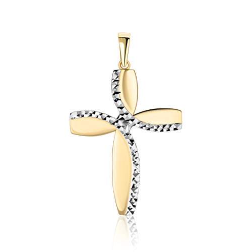 14 Karat 585 Gold Bicolor Diamantschliff Kreuz Anhänger Gelbgold Weißgold Unisex von PRINS JEWELS