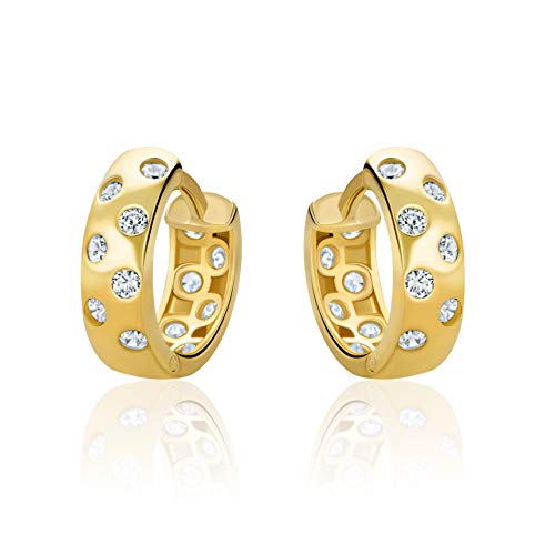 14 Karat 585 Hochglanz Gold Ohrringe Creolen mit Zirkonia Steinen - H109 von PRINS JEWELS