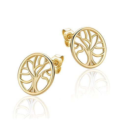 14 Karat 585 Kleine Ohrstecker Lebensbaum Italienisch Ohrschmuck Gelbgold von PRINS JEWELS