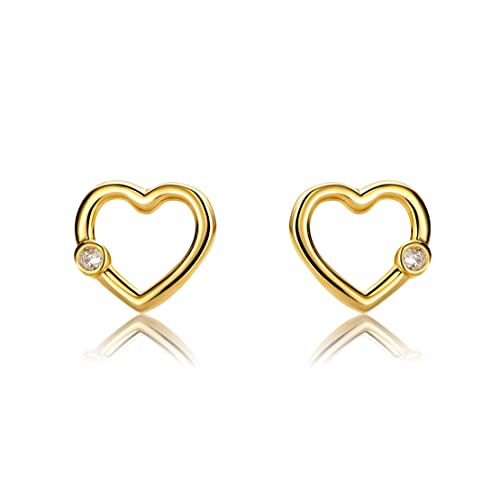 14 Karat 585 Ohrstecker Kleine Liebe Offenes Herz mit Zirkonia Italienisch Ohrschmuck Gelbgold - ESG-0078 von PRINS JEWELS