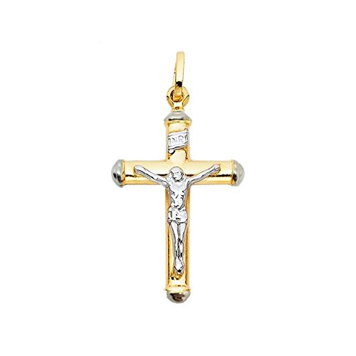 18 Karat 750 Gold Großen Gelbgold Weißgold Bicolor Kreuz Anhänger Mit Jesus 35 x 26 mm Unisex von PRINS JEWELS