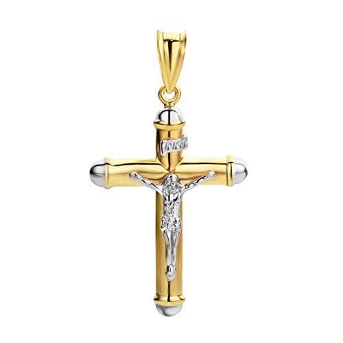 18 Karat 750 Gold Großen Gelbgold Weißgold Bicolor Kreuz Anhänger Mit Jesus 57 x 32 mm von PRINS JEWELS