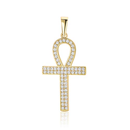 Anhänger Ägyptisches Kreuz 14 Karat 585 Gelbgold Mit Zirkonia Steinen Unisex von PRINS JEWELS