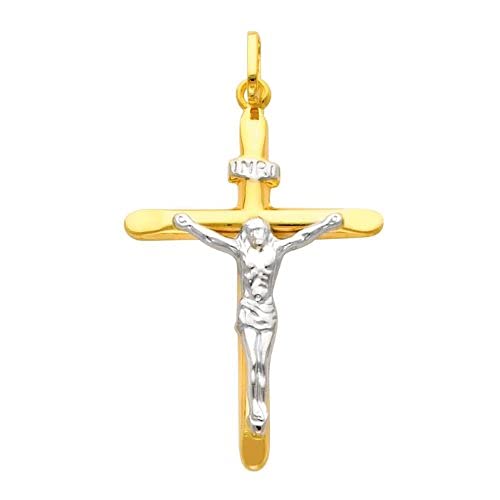 Bicolor Anhänger Kreuz Mit Jesus 14 Karat 585 Gelbgold Weißgold Unisex (29) von PRINS JEWELS