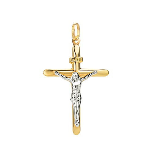 Bicolor Anhänger Kreuz Mit Jesus 14 Karat 585 Gelbgold Weißgold Unisex (36) von PRINS JEWELS