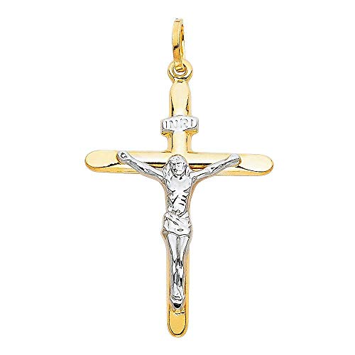 Bicolor Anhänger Kreuz Mit Jesus 18 Karat 750 Gelbgold Weißgold Unisex (27) von PRINS JEWELS