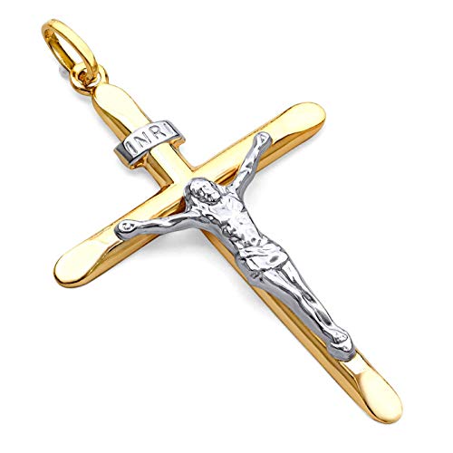 Bicolor Anhänger Kreuz Mit Jesus 18 Karat 750 Gelbgold Weißgold Unisex (39) von PRINS JEWELS