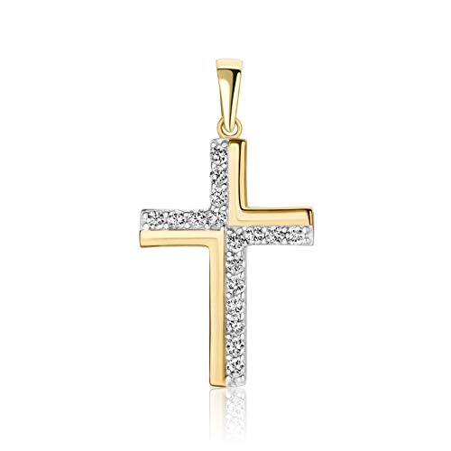 Gold Anhänger Kreuz 14 Karat 585 Gelbgold Mit Zirkonia Steinen Unisex von PRINS JEWELS