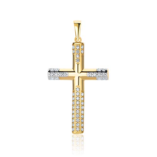 Goldener Anhänger Kreuz 14 Karat 585 Gelbgold Mit Zirkonia Steinen Unisex von PRINS JEWELS