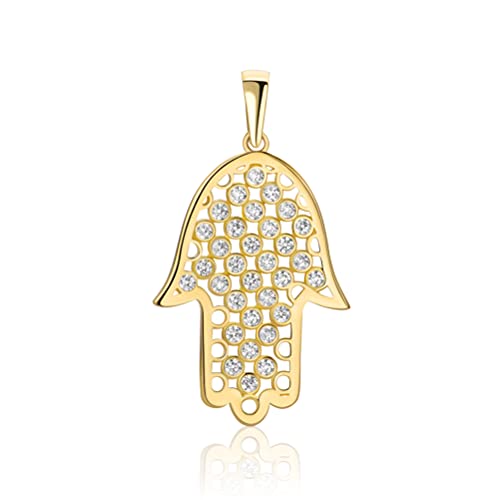 Hamsa Hand Der Fatima Anhänger 14 Karat 585 Gelbgold Mit Zirkonia Steinen von PRINS JEWELS