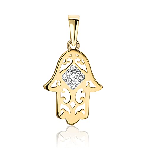 Kleiner Hamsa Hand Der Fatima Anhänger 14 Karat 585 Gelbgold Mit Zirkonia Steinen von PRINS JEWELS