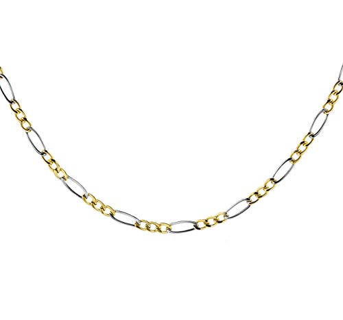 PRINS JEWELS 14 Karat 585 Gold Italienisch Flach Figaro Gelbgold Weißgold Bicolor Unisex Kette - Breite 3 mm (45) von PRINS JEWELS