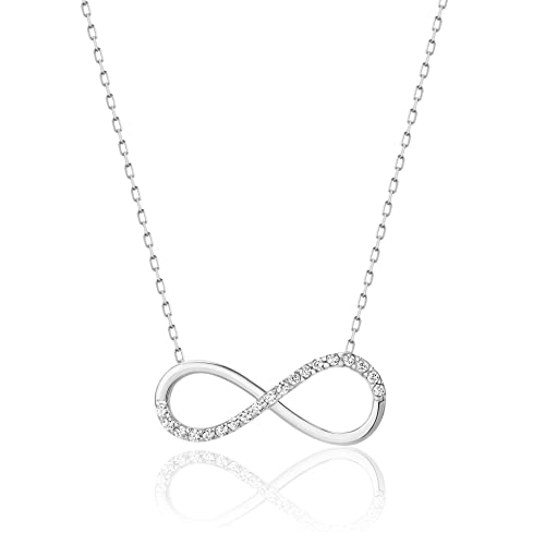 PRINS JEWELS 9 Karat 375 Gold Halskette Mit Zirkonia Unendlichkeit Anhänger Weißgold von PRINS JEWELS
