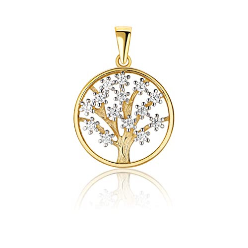 PRINS JEWELS Kleine Lebensbaum Amulett 14 Karat 585 Gelbgold Gold mit Zirkonia Steinen von PRINS JEWELS
