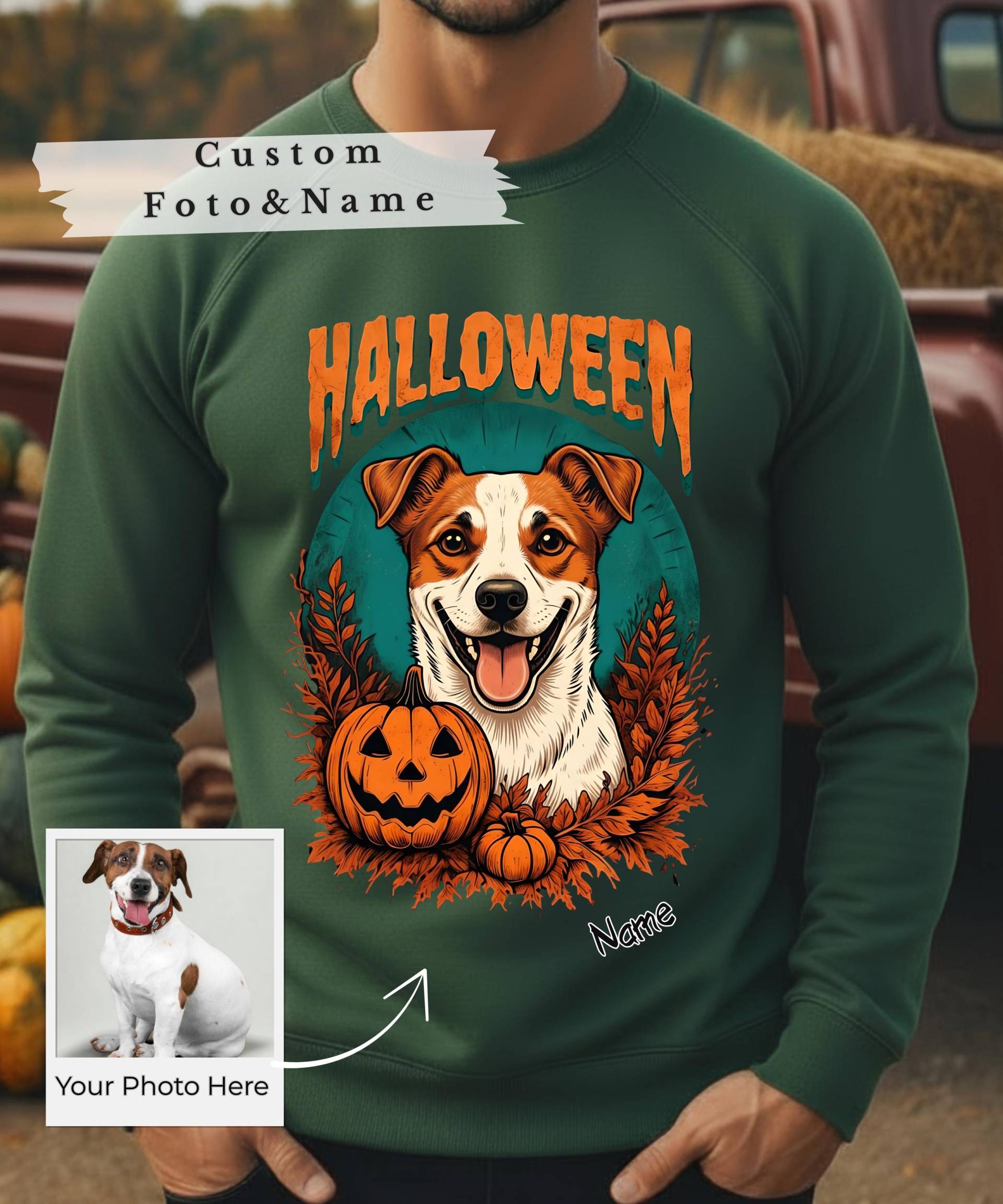 Personalisierter Halloween Jack Russell Pullover, Individuelles Hunde Porträt & Name, Geschenk Für Hundeliebhaber, Herbst Pullover von PRINTINIQUE