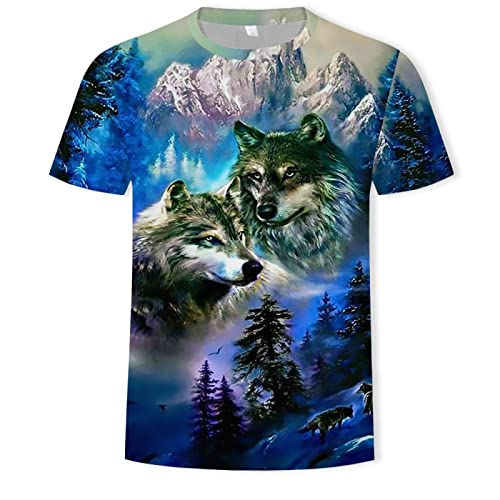 Herren T Shirt Metal Wolf 3D-Digitaldruck Mit Rundhalsausschnitt Und Lockeren Kurzen Ärmeln,Y-2,2XL von PRIOKNIKO