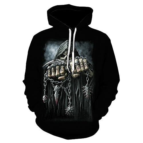 PRIOKNIKO Fun-Kapuzenpullover Herren-Herbst-Sport-Hoodie Mit 3D-Totenkopf-Digitaldruck,Wy-24,L？ von PRIOKNIKO