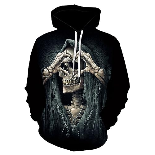 PRIOKNIKO Herren Kapuzenpullover Herren-Herbst-Sport-Hoodie Mit 3D-Totenkopf-Digitaldruck,Wy-12,XXL？ von PRIOKNIKO