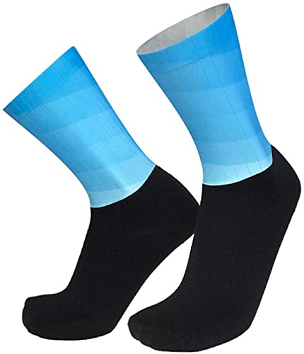 PRIOKNIKO Herren Socken Herren Kompressionssocken Anti-Rutsch-Silikon Aero Weiß Radsport Lauf Socken, B-Blau, Einheitsgröße 39-45 von PRIOKNIKO