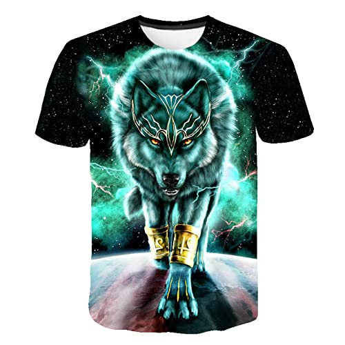 PRIOKNIKO Herren Tshirt Metal Wolf 3D-Digitaldruck Mit Rundhalsausschnitt Und Lockeren Kurzen Ärmeln,Y-3,M von PRIOKNIKO