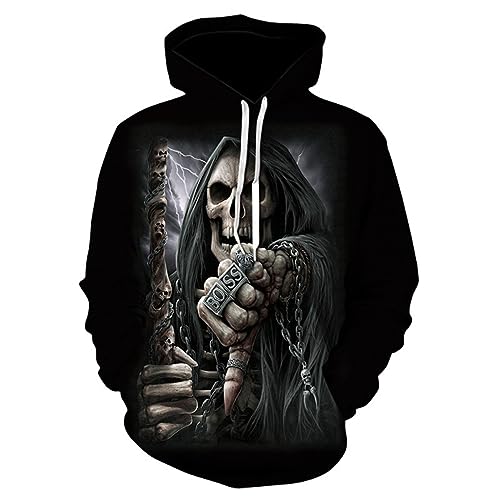 PRIOKNIKO Kapuzenpullover Herren Herren-Herbst-Sport-Hoodie Mit 3D-Totenkopf-Digitaldruck,Wy-14,XXL？ von PRIOKNIKO