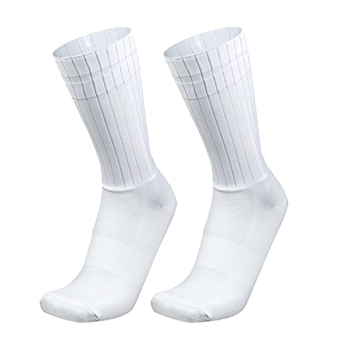 PRIOKNIKO Kompressionsstrümpfe Herren Herren-Kompressionssocken Anti-Rutsch-Silikon Aero White Radsport-Lauf Socken, Weiß, Einheitsgröße 39-45 von PRIOKNIKO