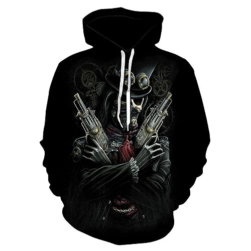 PRIOKNIKO Pullover Herren Herren-Herbst-Sport-Hoodie Mit 3D-Totenkopf-Digitaldruck,Wy-23,5XL？ von PRIOKNIKO