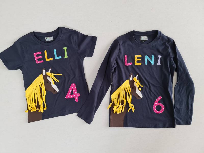 Pripishirt Pferd Mit Haaren Zum Frisieren Auf Wunsch Name Mädchengeburtstagsshirt von PRIPImade