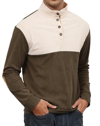 PRIVIMIX Cord Pullover Herren Sweatshirt Leichtgewicht Langarm Henley Tshirt Sweater mit Knopfleiste M-3XL von PRIVIMIX