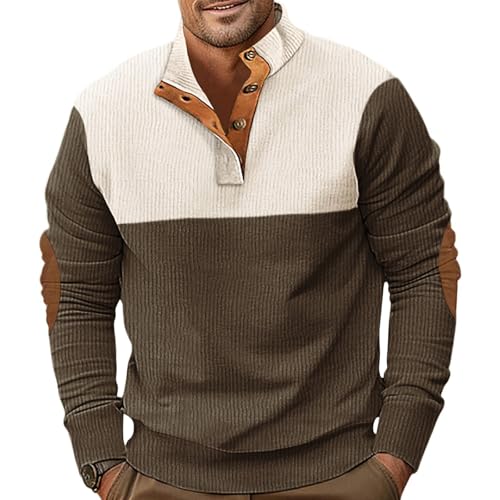 PRIVIMIX Cord Pullover Herren Sweatshirt Leichtgewicht Langarm Henley Tshirt Sweater mit Knopfleiste M-3XL von PRIVIMIX
