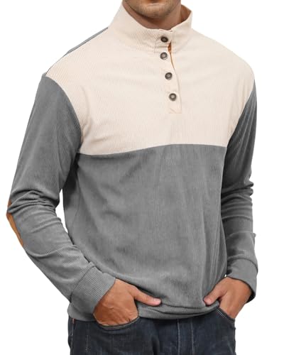 PRIVIMIX Cord Pullover Herren Sweatshirt Leichtgewicht Langarm Henley Tshirt Sweater mit Knopfleiste M-3XL von PRIVIMIX