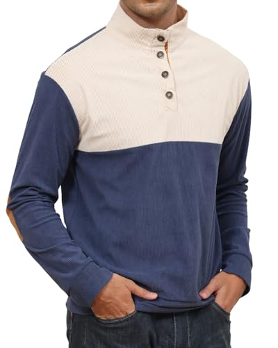 PRIVIMIX Cord Pullover Herren Sweatshirt Leichtgewicht Langarm Henley Tshirt Sweater mit Knopfleiste M-3XL von PRIVIMIX