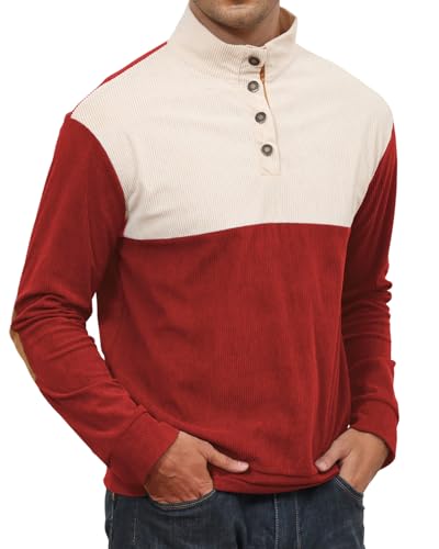 PRIVIMIX Cord Pullover Herren Sweatshirt Leichtgewicht Langarm Henley Tshirt Sweater mit Knopfleiste M-3XL von PRIVIMIX