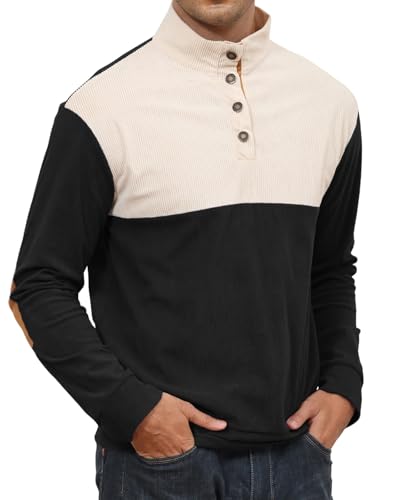 PRIVIMIX Cord Pullover Herren Sweatshirt Leichtgewicht Langarm Henley Tshirt Sweater mit Knopfleiste M-3XL von PRIVIMIX