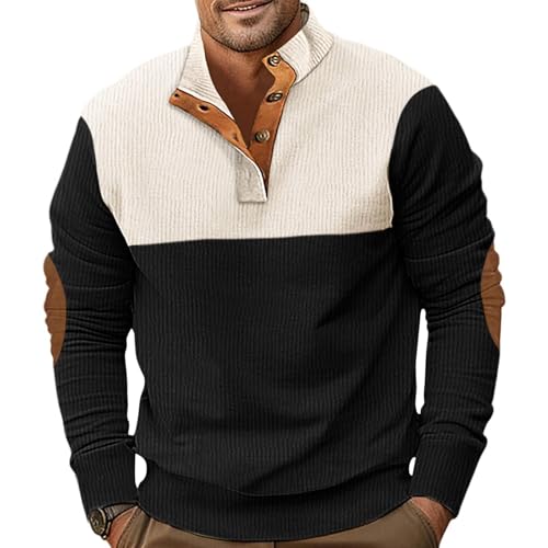 PRIVIMIX Cord Pullover Herren Sweatshirt Leichtgewicht Langarm Henley Tshirt Sweater mit Knopfleiste M-3XL von PRIVIMIX