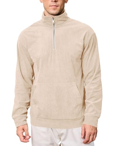 PRIVIMIX Cord Sweatshirt Herren Zipper Pullover Sweater Loose Fit Langarm Cordjacke mit Kängurutasche M-3XL von PRIVIMIX