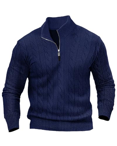 PRIVIMIX Herren Pullover Zip Neck Sweatshirt Rollkragenpullover Casual Turtleneck Sweater Warm Langarmshirt Blau 3XL von PRIVIMIX