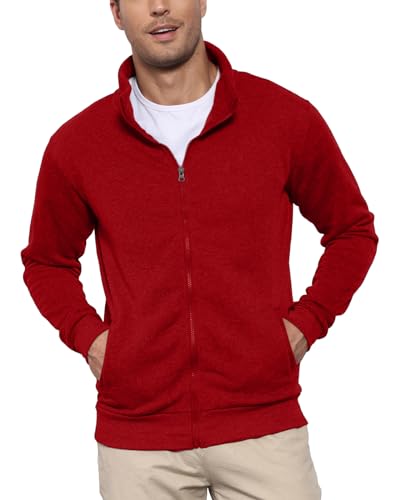 PRIVIMIX Herren Sweatshirt mit Reissverschluss Zipper Sweatjacke Hoodie ohne Kapuze Langarm Pullover für Männer Rot L von PRIVIMIX