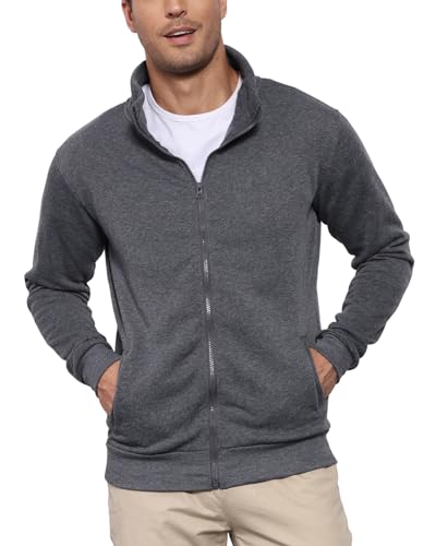 PRIVIMIX Herren Sweatshirt mit Reissverschluss Zipper Sweatjacke Hoodie ohne Kapuze Langarm Pullover für Männer Tiefgrau 3XL von PRIVIMIX