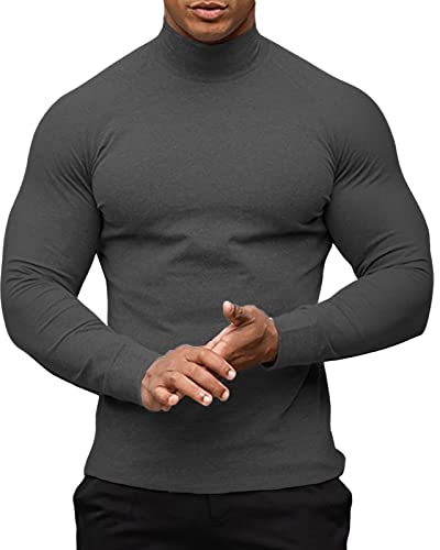 PRIVIMIX Herren Thermo Langarm Oberteile Unterwäsche Basisschicht Pullover Rollkragen Pullover Slim Fit Casual Baumwolle DunkelGrau M von PRIVIMIX