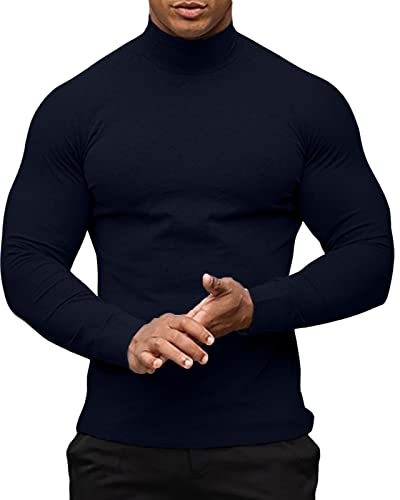 PRIVIMIX Herren Thermo Langarm Oberteile Unterwäsche Basisschicht Pullover Rollkragen Pullover Slim Fit Casual Baumwolle Dunkelblau XXL von PRIVIMIX