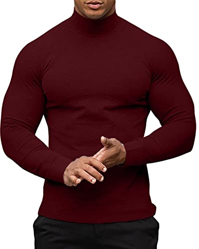 PRIVIMIX Herren Thermo Langarm Oberteile Unterwäsche Basisschicht Pullover Rollkragen Pullover Slim Fit Casual Baumwolle Rot XL von PRIVIMIX